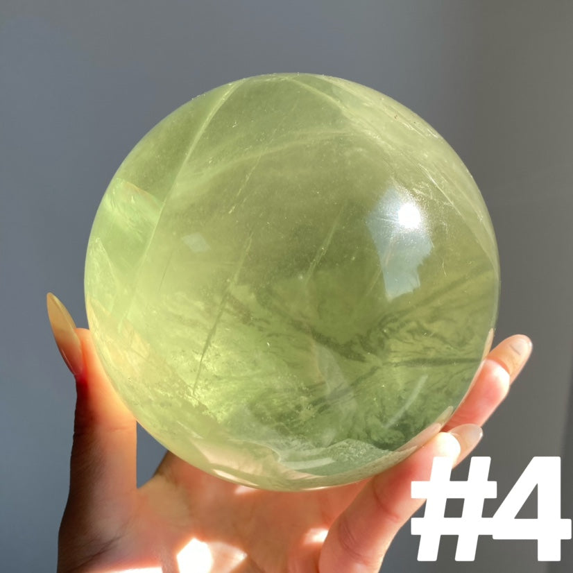 Large Crystal Ball with Stand, Green Fluorite Crystal Sphere
