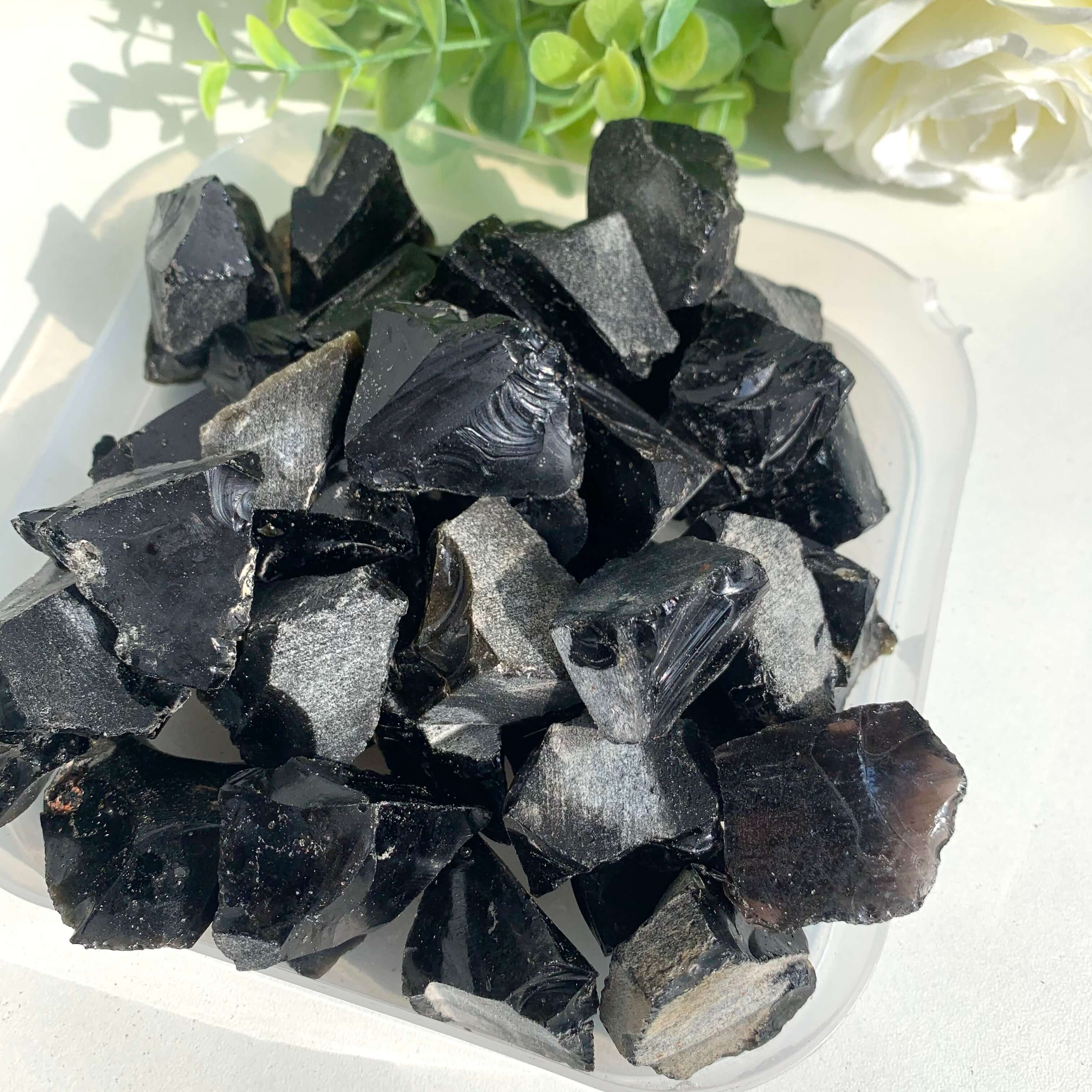 Raw black obsidian