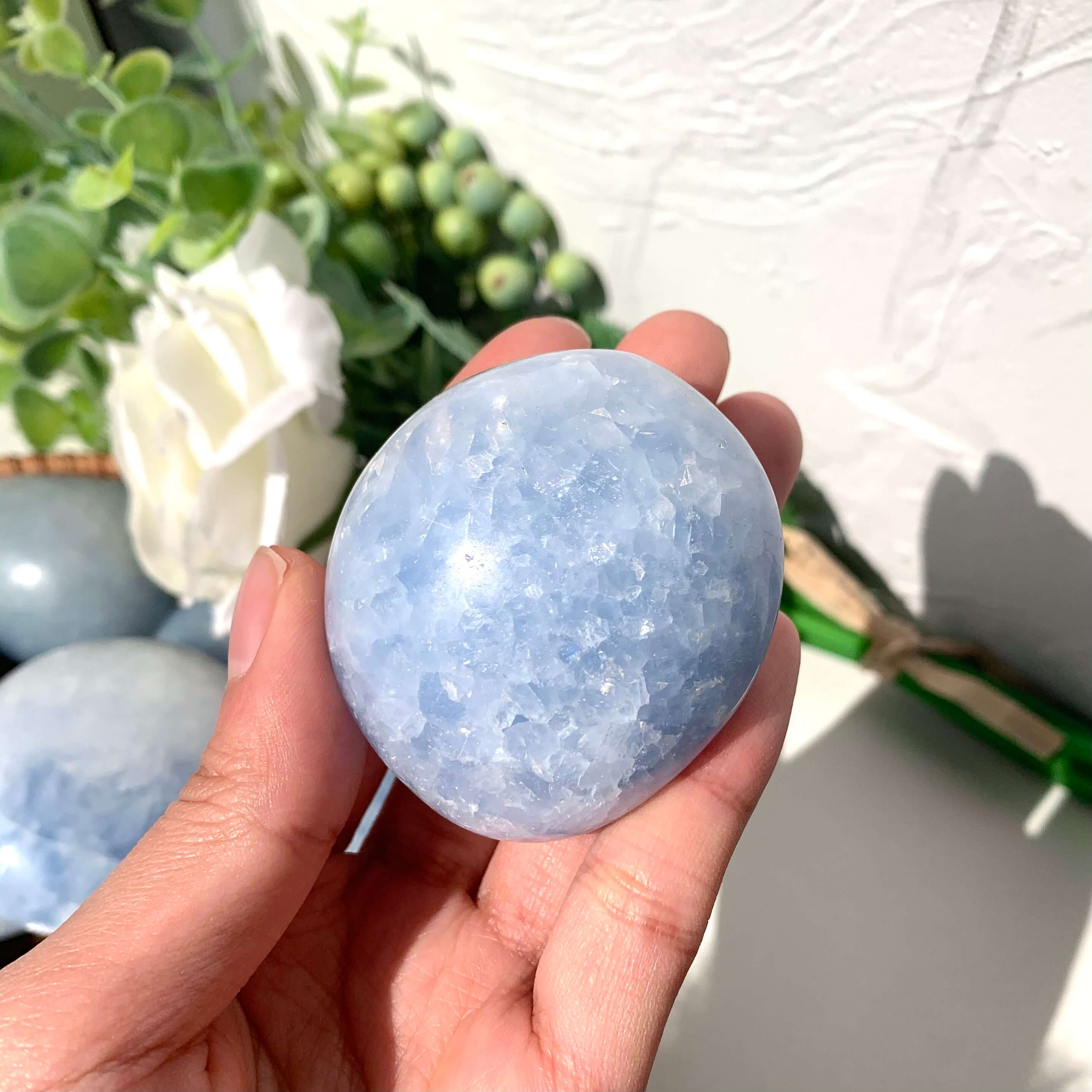 Blue Calcite Palm Stone – Simmon Crystal Wholesale