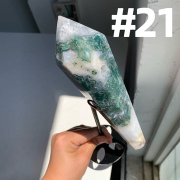 Moss Agate Wand on stand