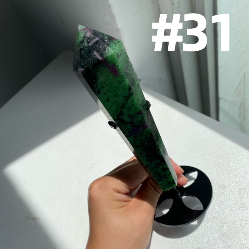 Ruby Zoisite Wands on stand