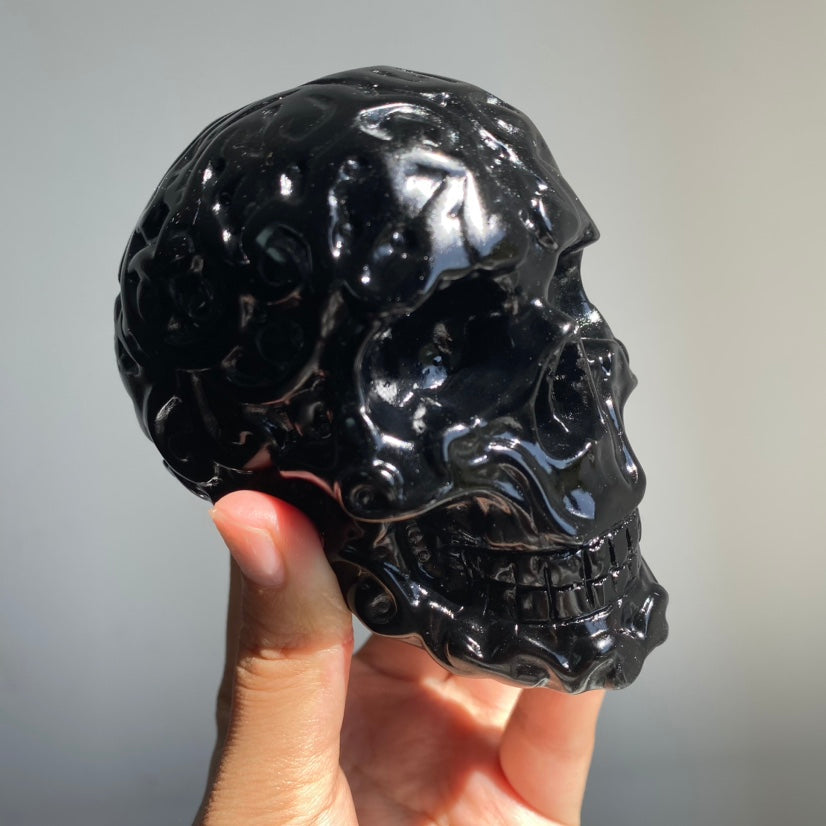 Big Obsidian Flower Skull