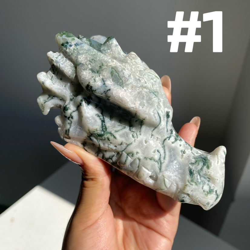 Moss Agate Dragon Head