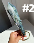 Moss Agate Wand on stand