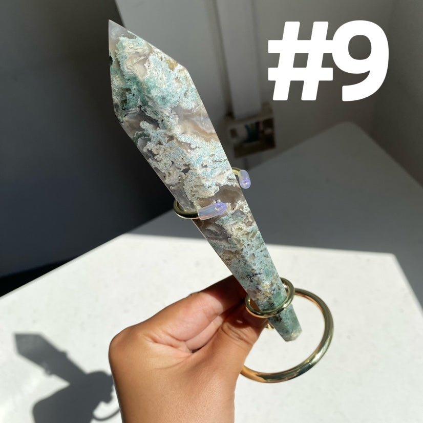 Moss Agate Wand on stand