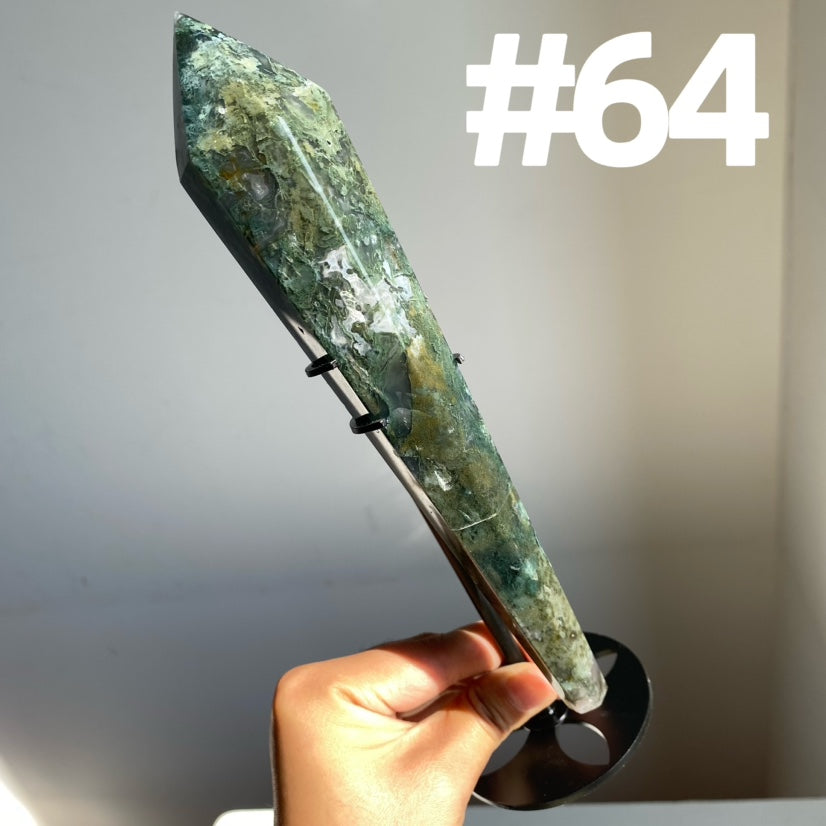 Moss Agate Wand on stand