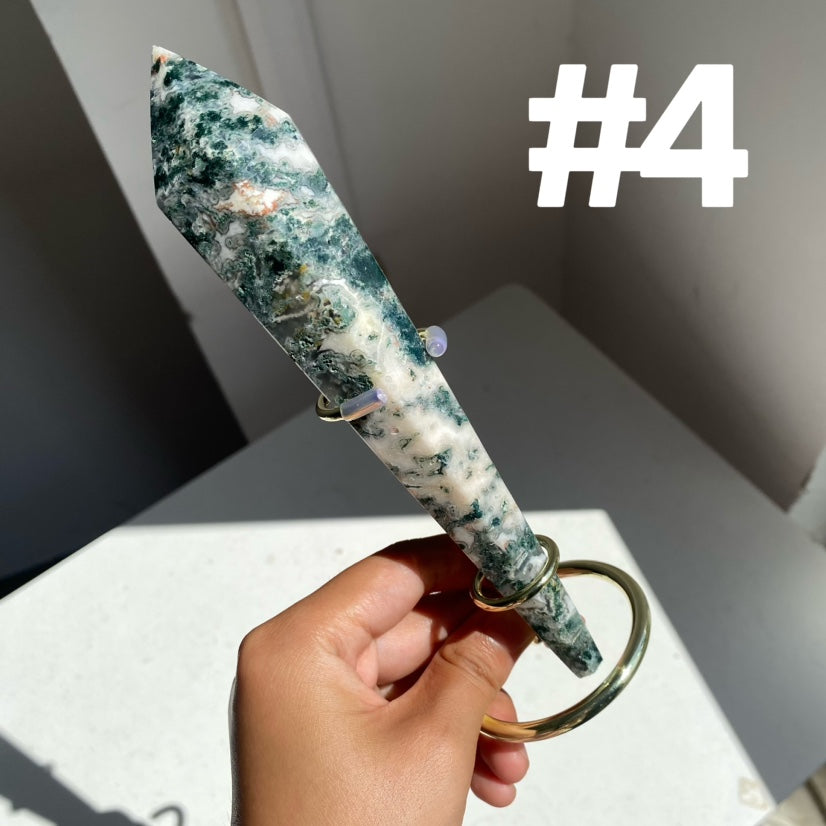 Moss Agate Wand on stand