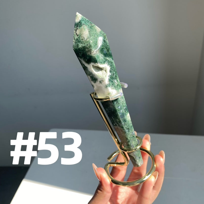 Moss Agate Wand on stand