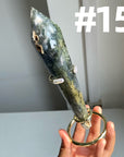 Moss Agate Wand on stand