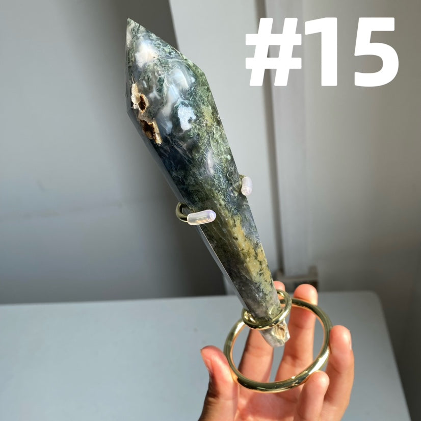 Moss Agate Wand on stand