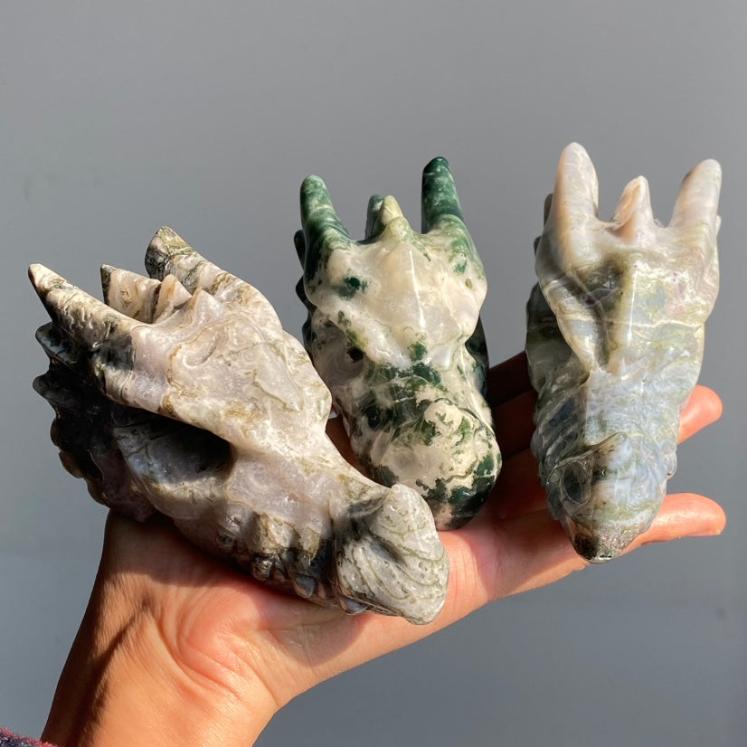 Clearance Moss Agate Dragon Head