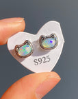 Opal Cat Silver Earrings