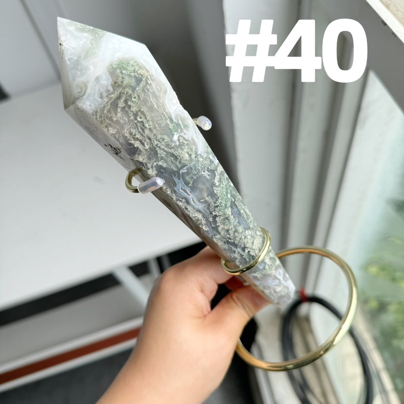 Moss Agate Wand on stand