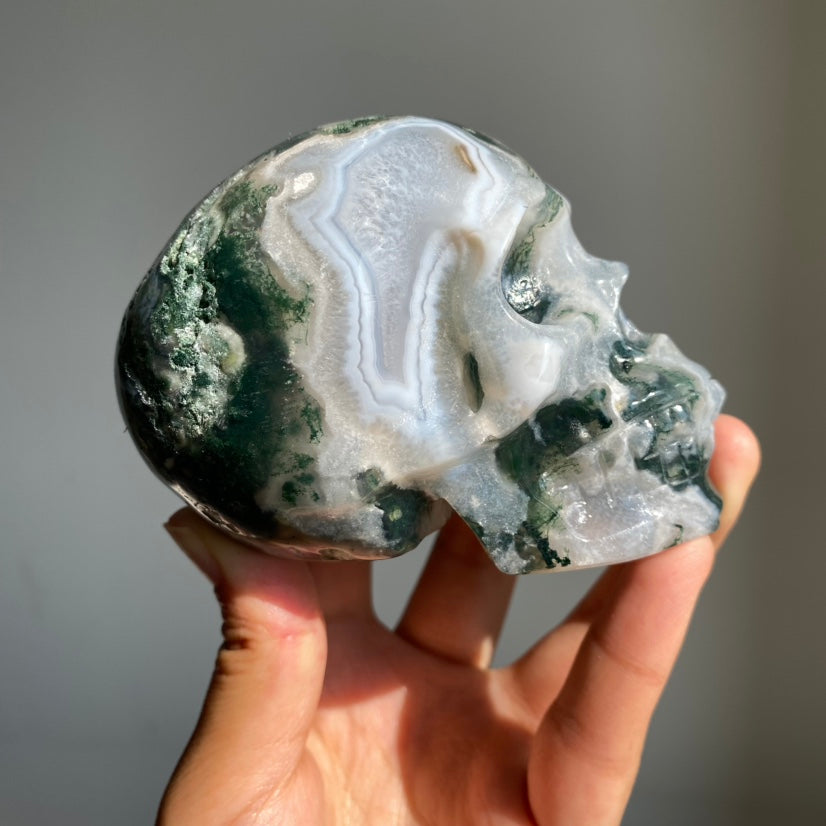 Moss Agate Skull