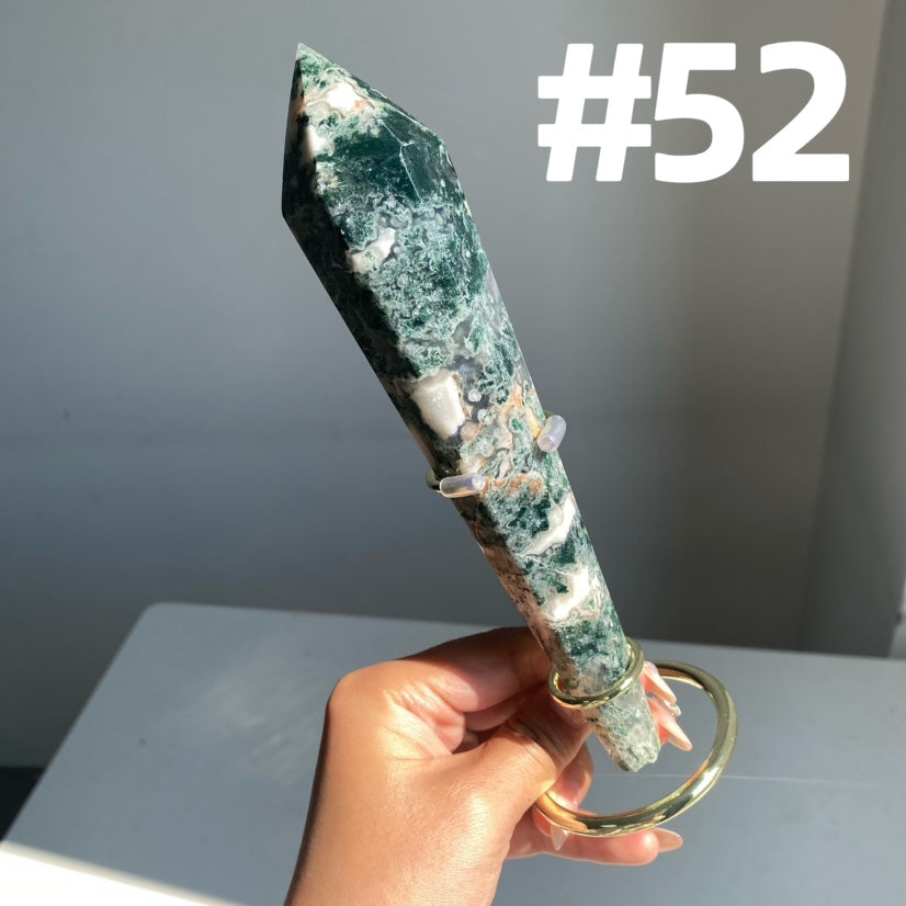 Moss Agate Wand on stand