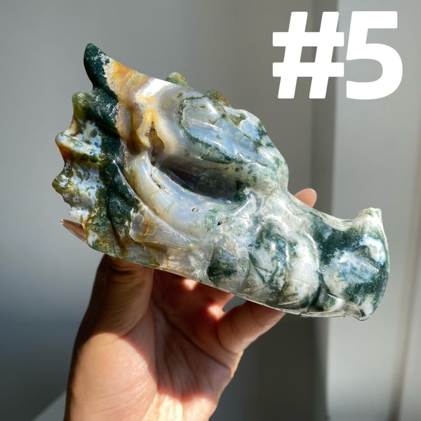 Moss Agate Dragon Head