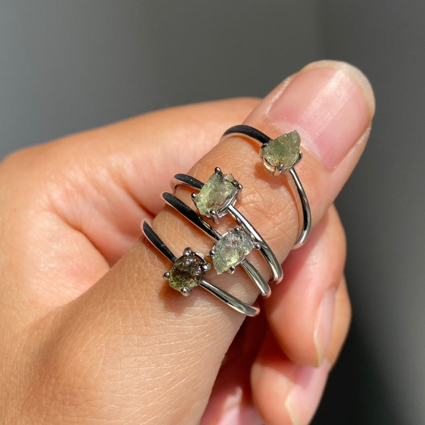 Real Moldavite Rings