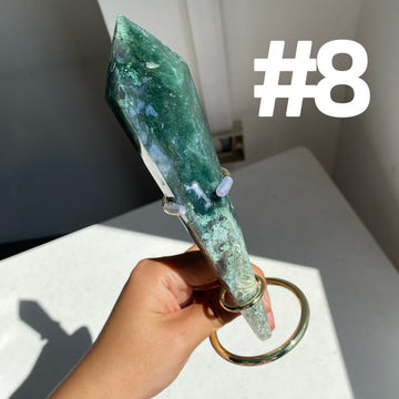 Moss Agate Wand on stand