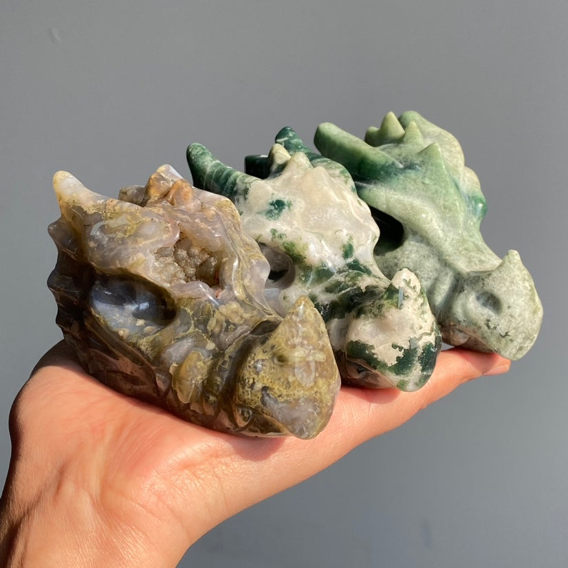 Clearance Moss Agate Dragon Head