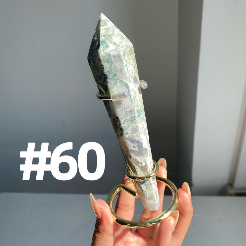 Moss Agate Wand on stand