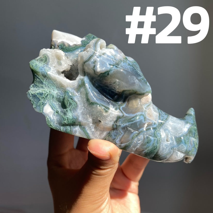 Moss Agate Dragon Head