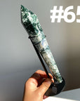 Moss Agate Wand on stand