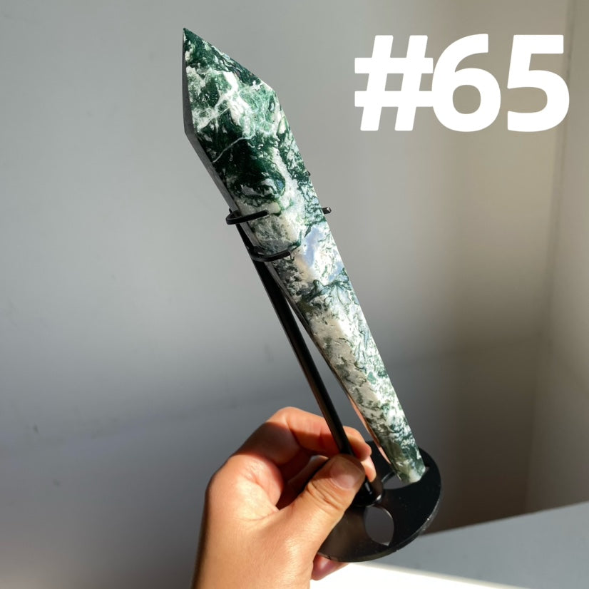 Moss Agate Wand on stand