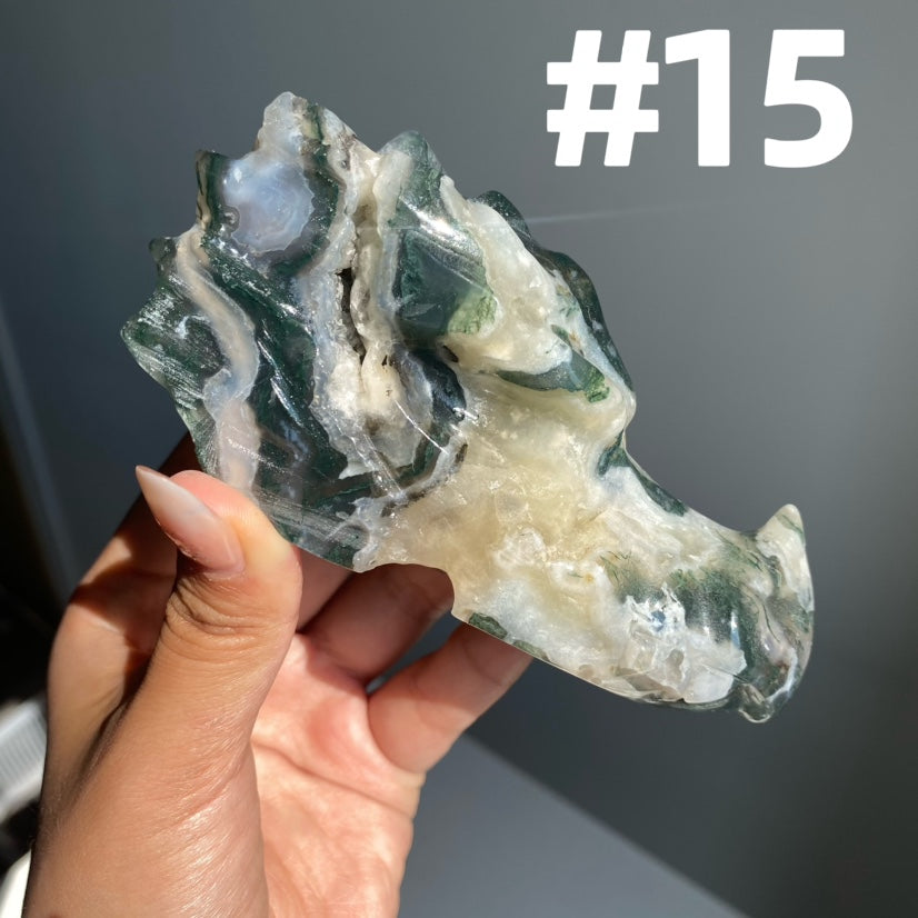 Moss Agate Dragon Head