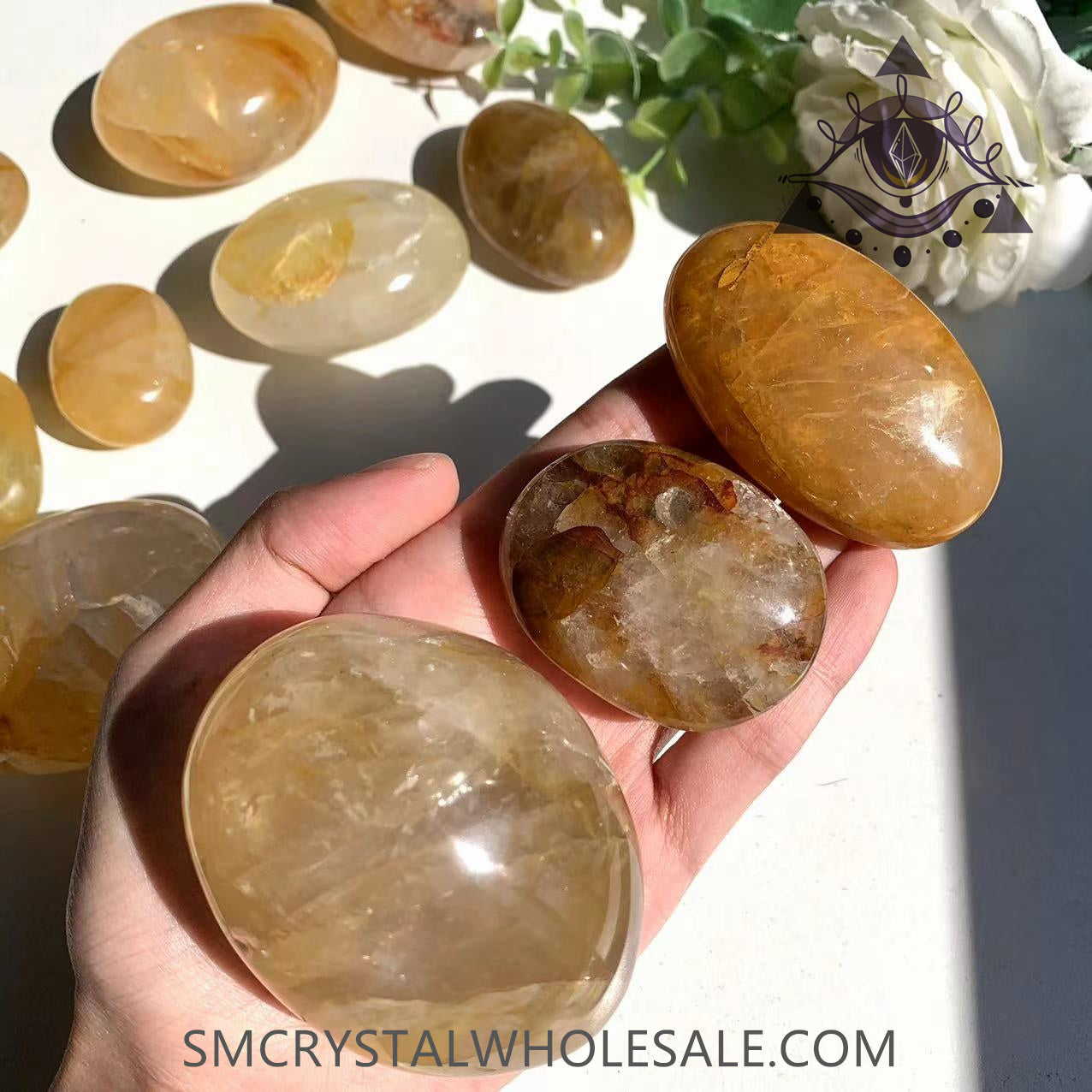 Golden Healer Palm Stones - Natürliche Quarz Heilsteine